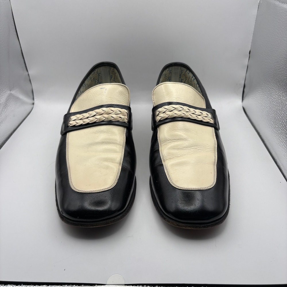 Florsheim Lightweights Mens Two Tone Black Cream Leather Loafers 9.5 C 441465